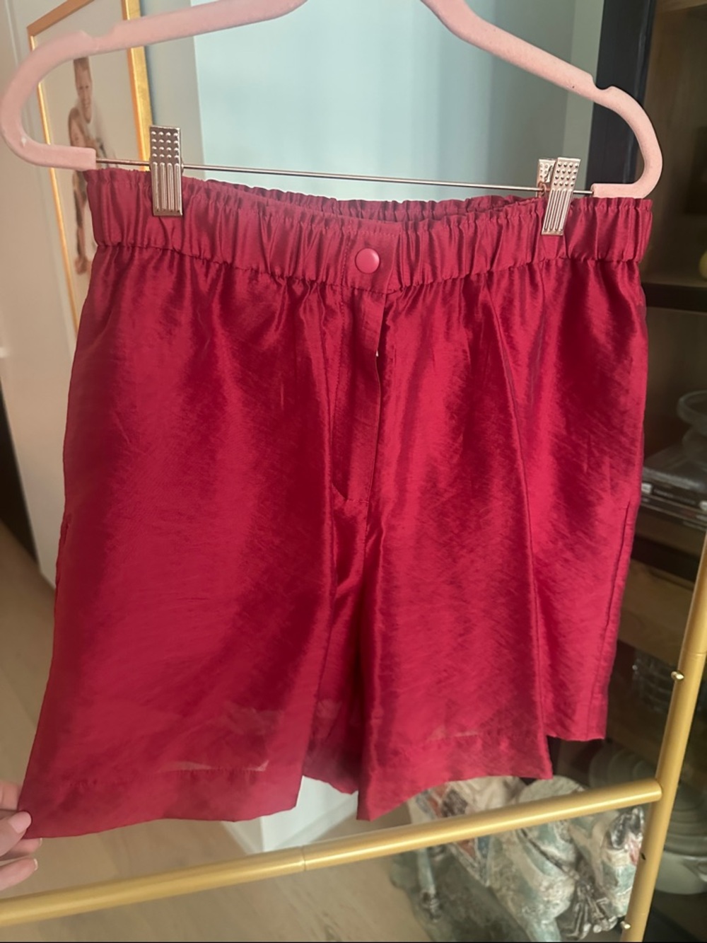 Sateen style nylon JCrew Elastic Waist Shorts in Red